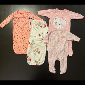Baby Girl 3 month 0-3 month lot newborn sleepers and nightgowns